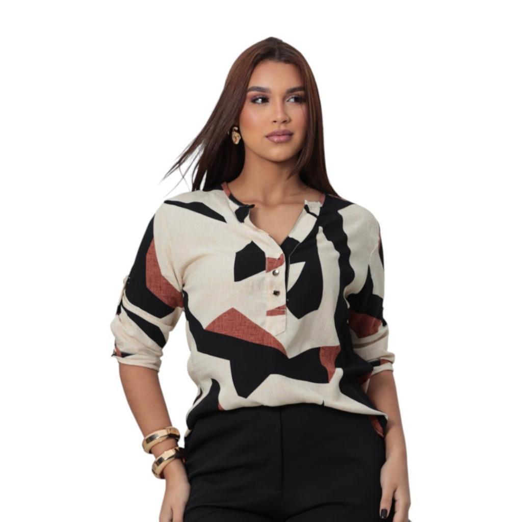 Camisa Social Feminina manga 3/4 Estampada
