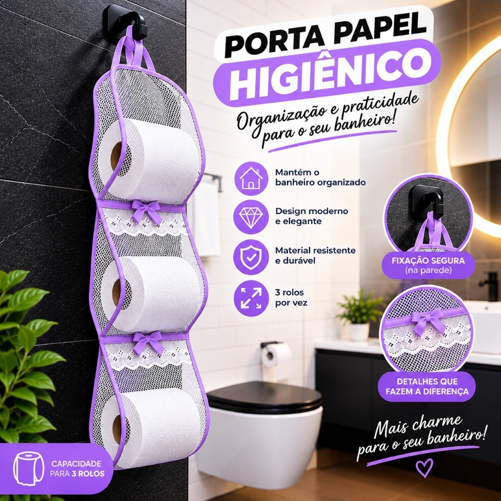 Porta Papel Higiênico Suporte Organizador de Banheiro Resistente Decoração Prático Filo Armado Bordado Inglês Banheiro
