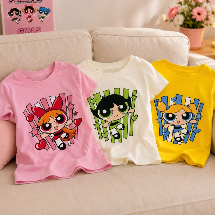 T-Shirt Infantil Feminina Meninas Super Poderosas | Blusa Estampada Menina Manga Curta Desenho Cartoon