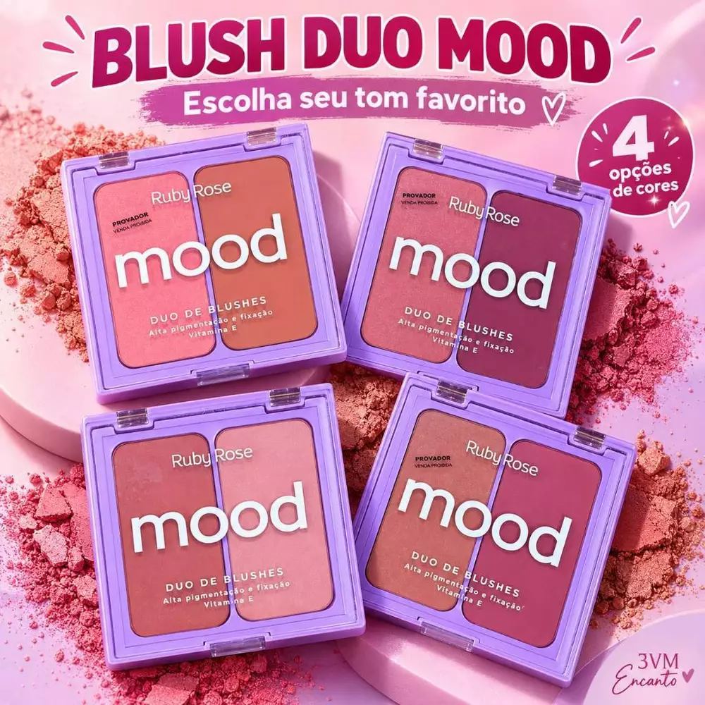 RUBY ROSE Duo Blush Mood Alta Pigmentação E Vitamina E