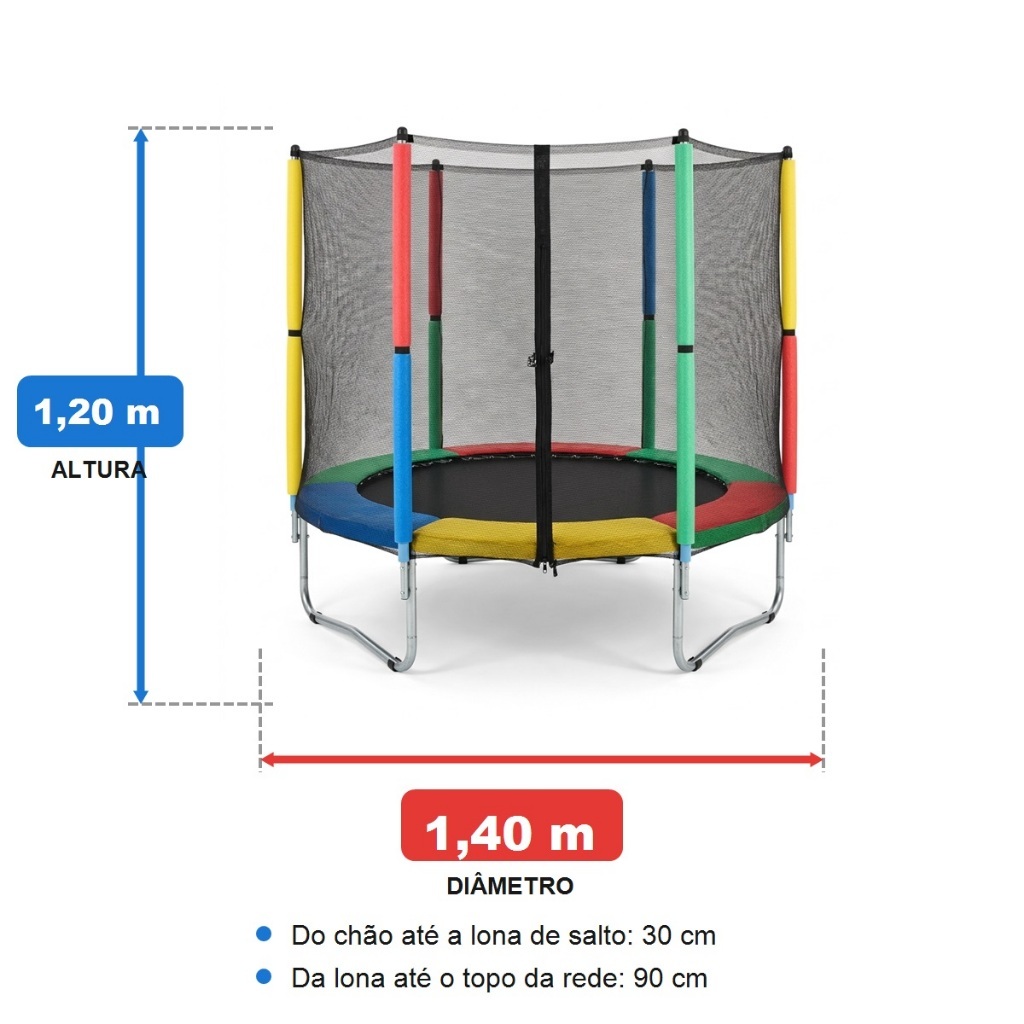 Cama Elástica Infantil 1,40M 1,80M Pula Pula Trampolim Com Rede de Proteção Aço Galvanizado Colorida até 45 KG Criança — imagem 2 de 2
