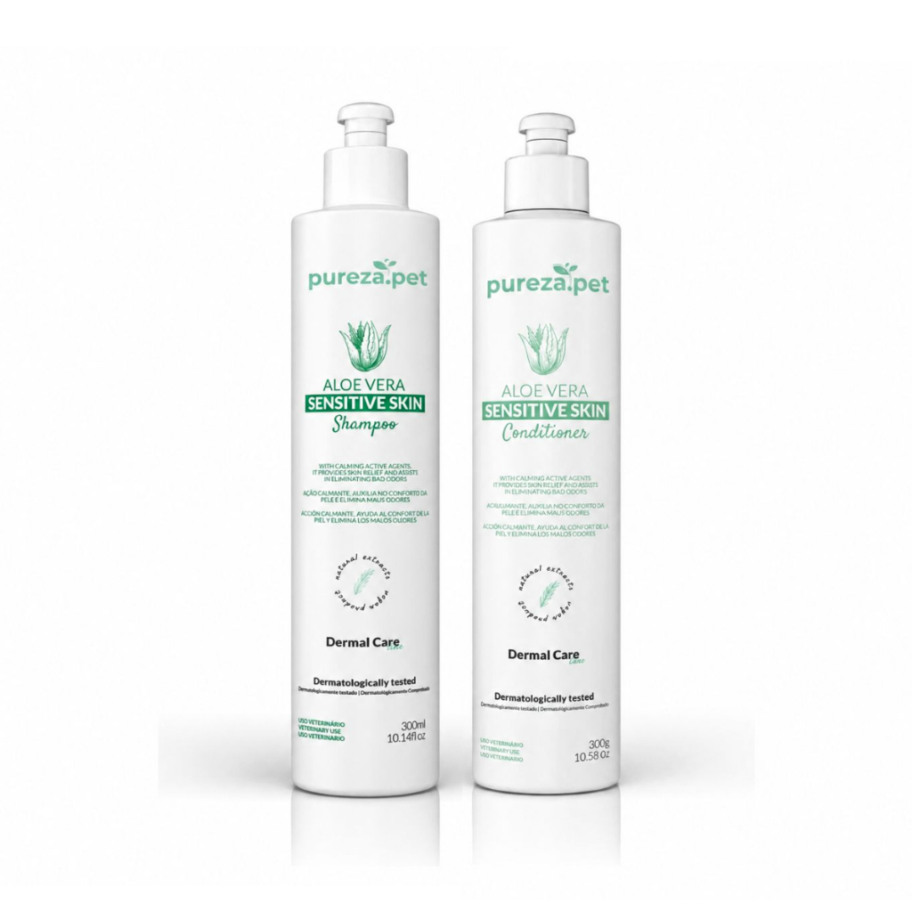 Kit Shampoo Condicionador Pet Hipoalergênico Cães Gatos Pele Sensível 300ml