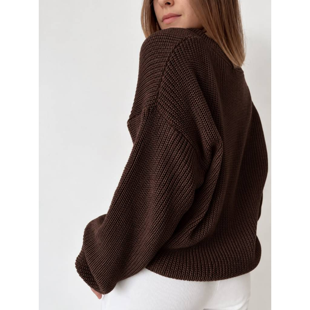 Blusa Tricot Sueter Gola V Trico Ponto Fang Manga Bufante Inverno — imagem 2 de 2