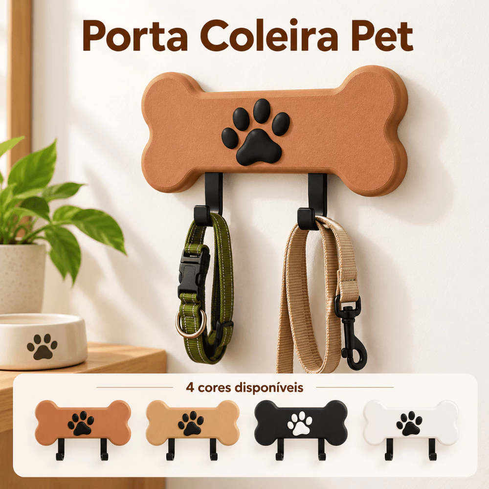 Porta Coleira para Cachorro Parede 2 Ganchos para Guia Peitoral Cachorro com Fita 3M