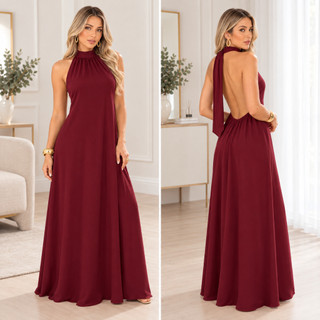 Vestido  Feminino Longo Marasala Festa Elegante Madrinha Casamento Formatura Frente Única Plus Size Social Luxo Cha bebe