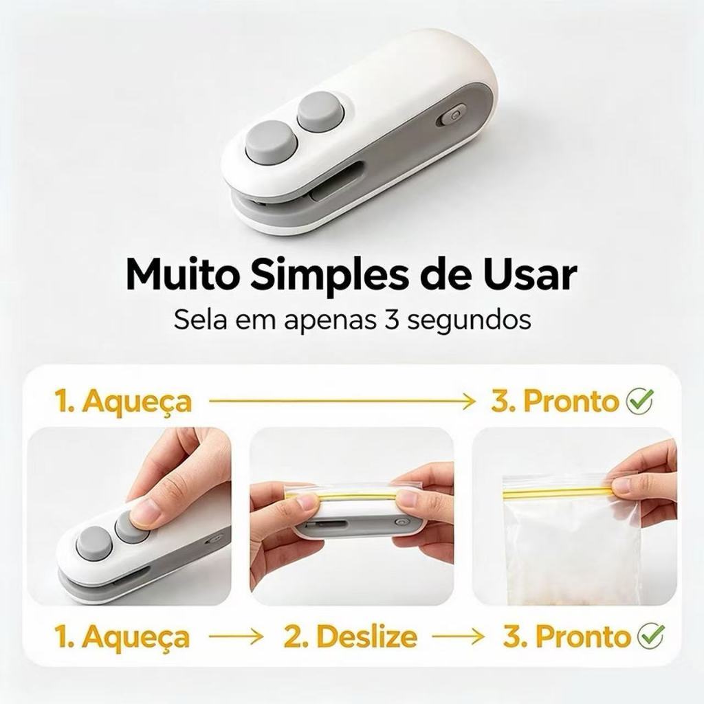 Seladora Portátil de Sacos Recarregável para Alimentos, Mini Máquina Seladora de Embalagens