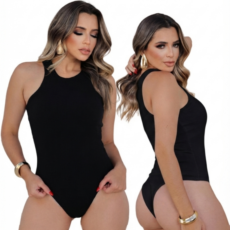 Body Feminino Regata Nadador Canelado Gola Redonda Justo Básico Versátil Tendência