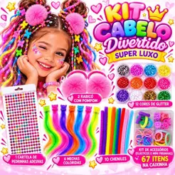 Kit Cabelo Divertido Maluco Festa Carnaval Fantasia Luxo Glitter