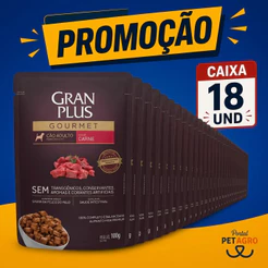 Caixa 18 und Sachê Granplus Gourmet Adulto Carne 100 gr