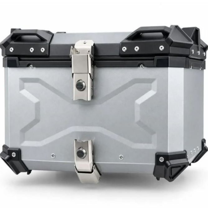 Bau Bauleto 45 Litros Prata ACM Aluminio Bagageiro Suporte Universal Xtreme Com Encosto Passageiro