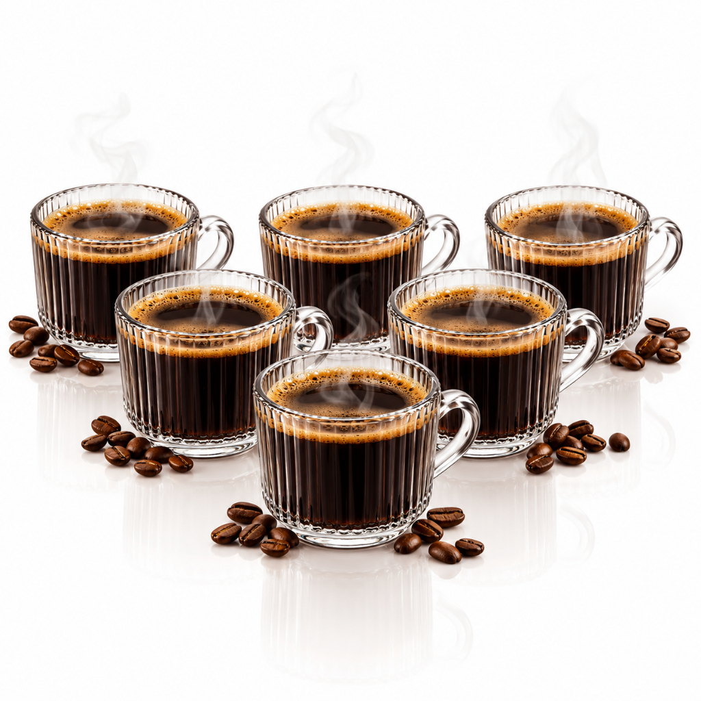 Jogo 6 Xícaras de Vidro 90ml Wolff Lines para Café Expresso Cafezinho Café da Manhã Mesa Posta Bar Cozinha Casa Presente