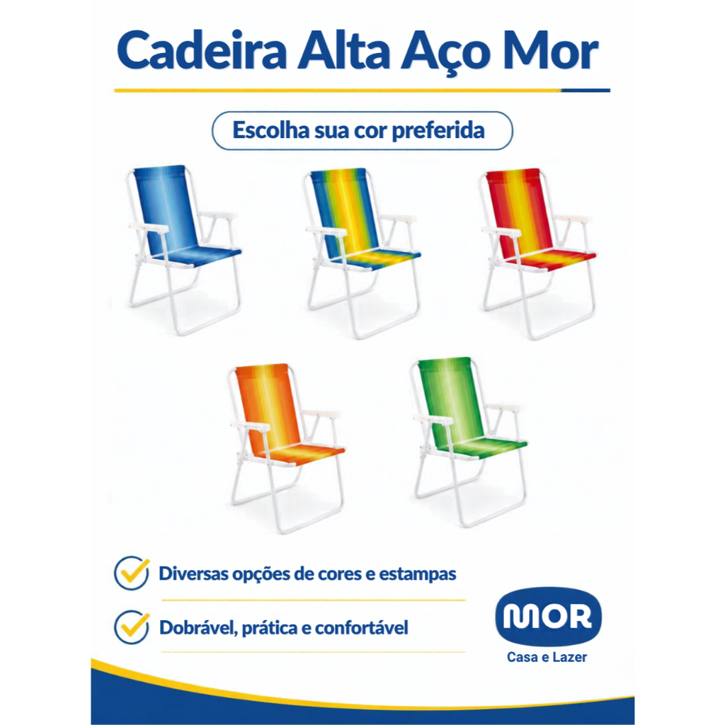 Kit 2 Cadeira De Praia Dobrável Mor Aço Cores Sortidas