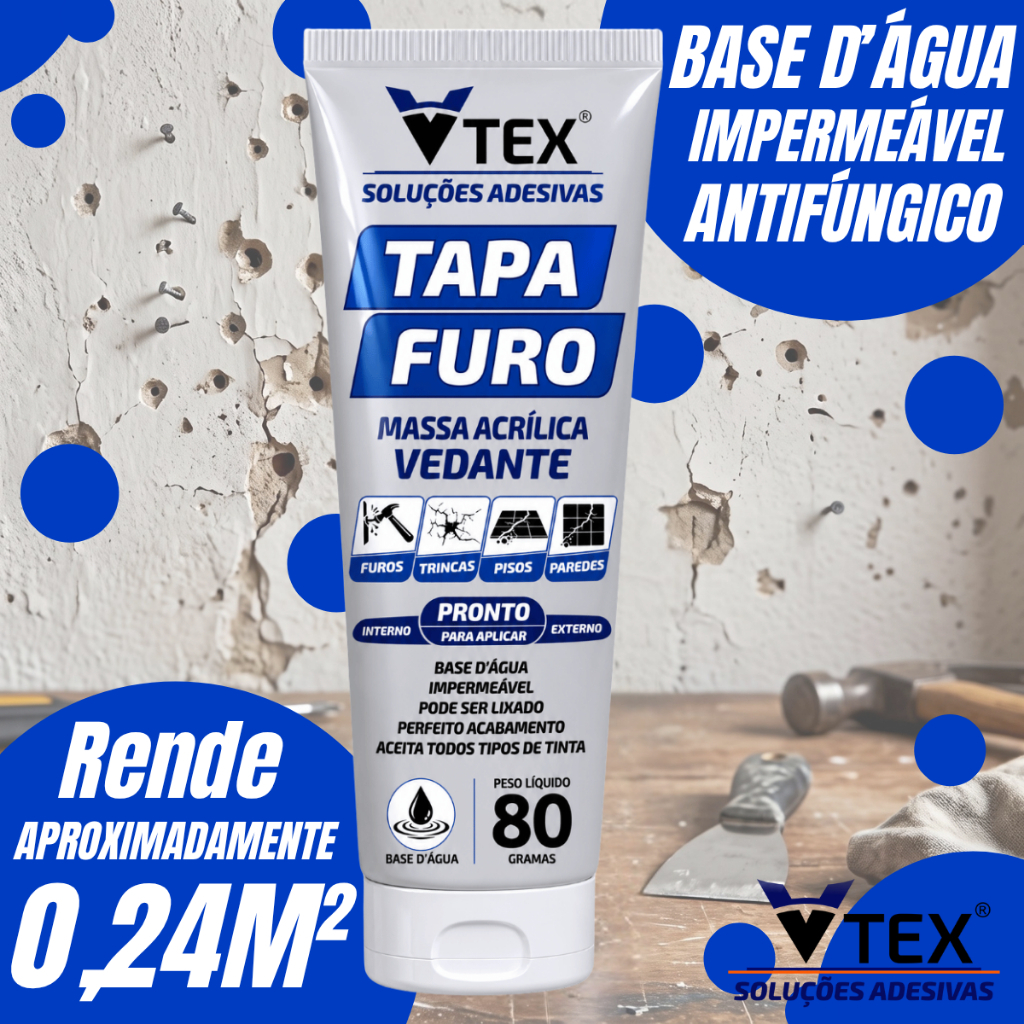 Massa Pronta TAPA FURO Prego Parafuso Buraco Parede Área Interna e Externa BRANCO 80G Marca VTEX