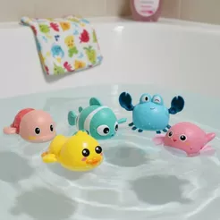 Kit Brinquedos Nadadores a Corda Brinquedo de Banho para Bebes Patinho Tartaruga Nadadora Peixe