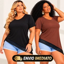 Blusa Feminina Estilosa Assimétrica Renda Plus Size G1 G2 G3 G4 G5 G6 Elegante Moda Blogueira Moda Balada