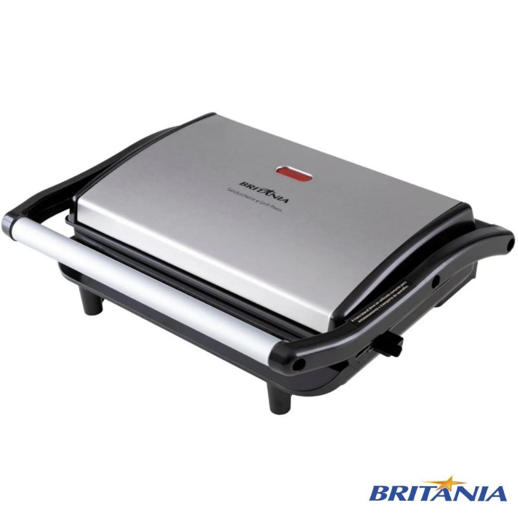 Sanduicheira Grill Britânia Press 2 em 1 BGR27I 850W Inox Antiaderente para Lanches, Carne