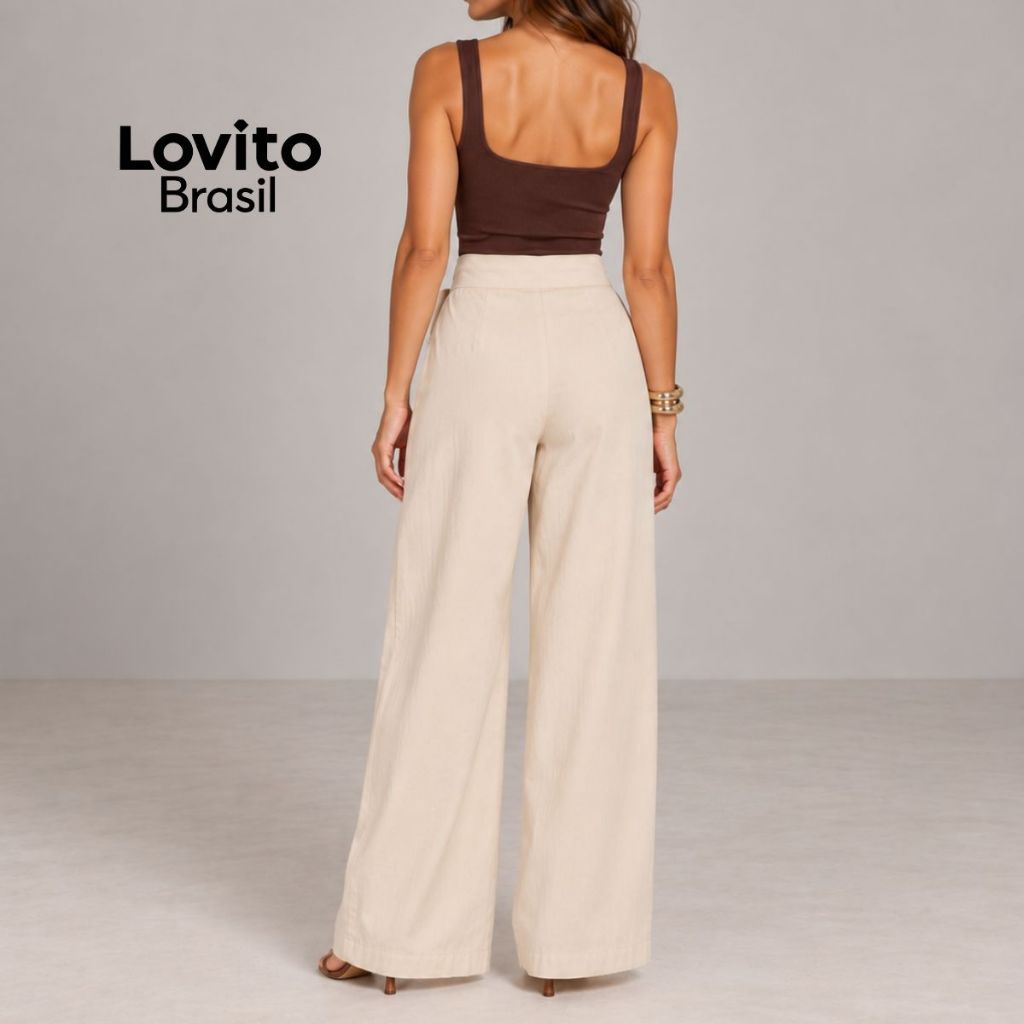 Lovito Calça Alfaiataria Transpassada com Laço Moda Feminina BRPTB18521882 · foto 2