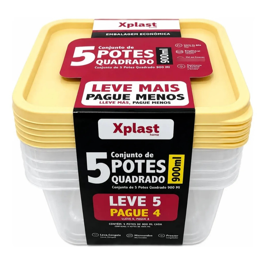 Kit Potes Organizadores Plástico Empilhável Xplast Leve 5 E Pague 4 - Cores Variadas — imagem 2 de 2