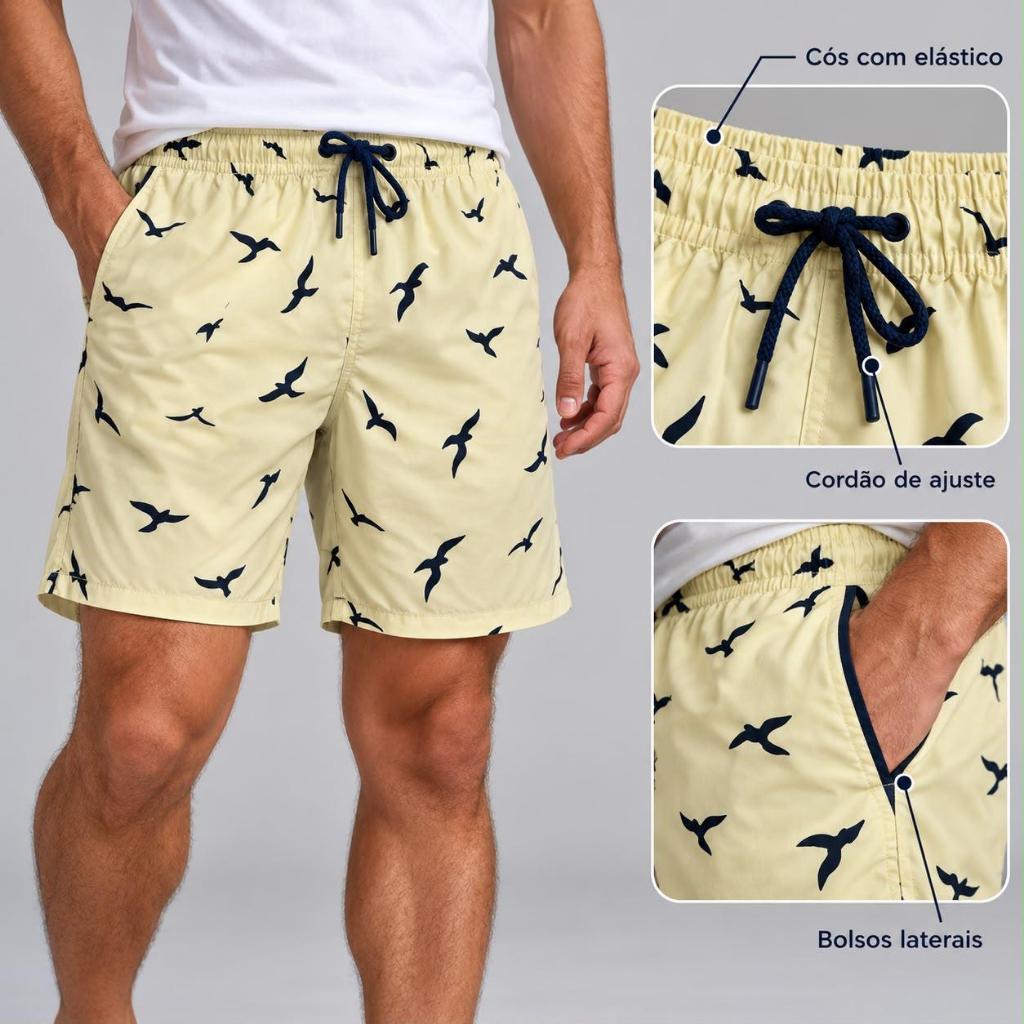Short Elastano Mauricinho Masculino Praia Piscina Premium