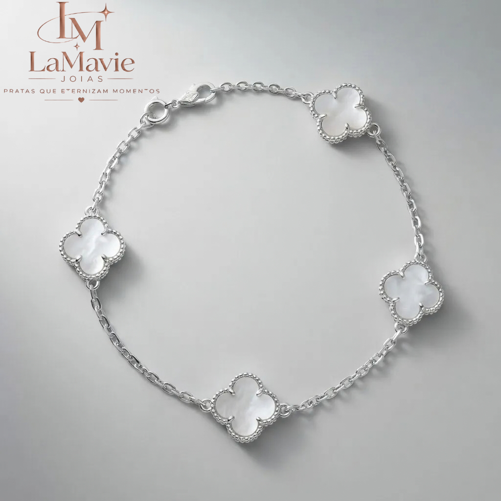 Pulseira de Prata 925 4Trevos Branca Prata Legitima