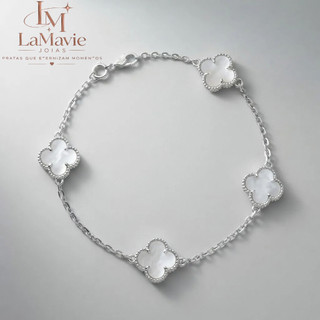 Pulseira de Prata 925 4Trevos Branca Prata Legitima
