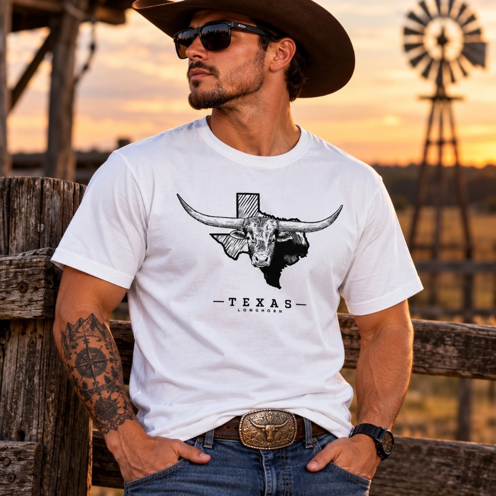 Camiseta Infantil Juvenil e Adulto Unissex Texas Boi Country Rodeio Moda Country Gringa em 100%Algodão Nova Coleção