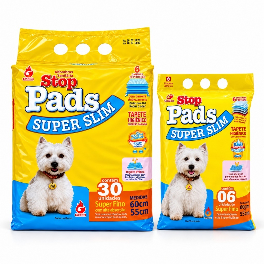 Tapete Higiênico para Cachorro 60x55cm Stop Pads Branco Absorvente Descartável para Cães Filhotes Adultos Xixi Pet.