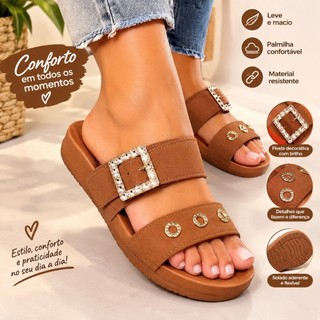 Papete Feminina Moleca Birken Rasteira Chinelo Confortável Fivela Ajustável  Casual Envio Imediato
