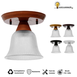 Kit 2 Plafons Sino Cúpula Cristal de Sobrepor o Teto Cozinha Quarto Sala Soquete E27 Bivolt Completo