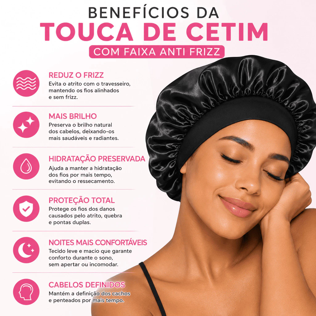 Touca de Cetim Anti Frizz para Dormir Proteção Capilar Cabelo Cacheado e Liso — imagem 2 de 2