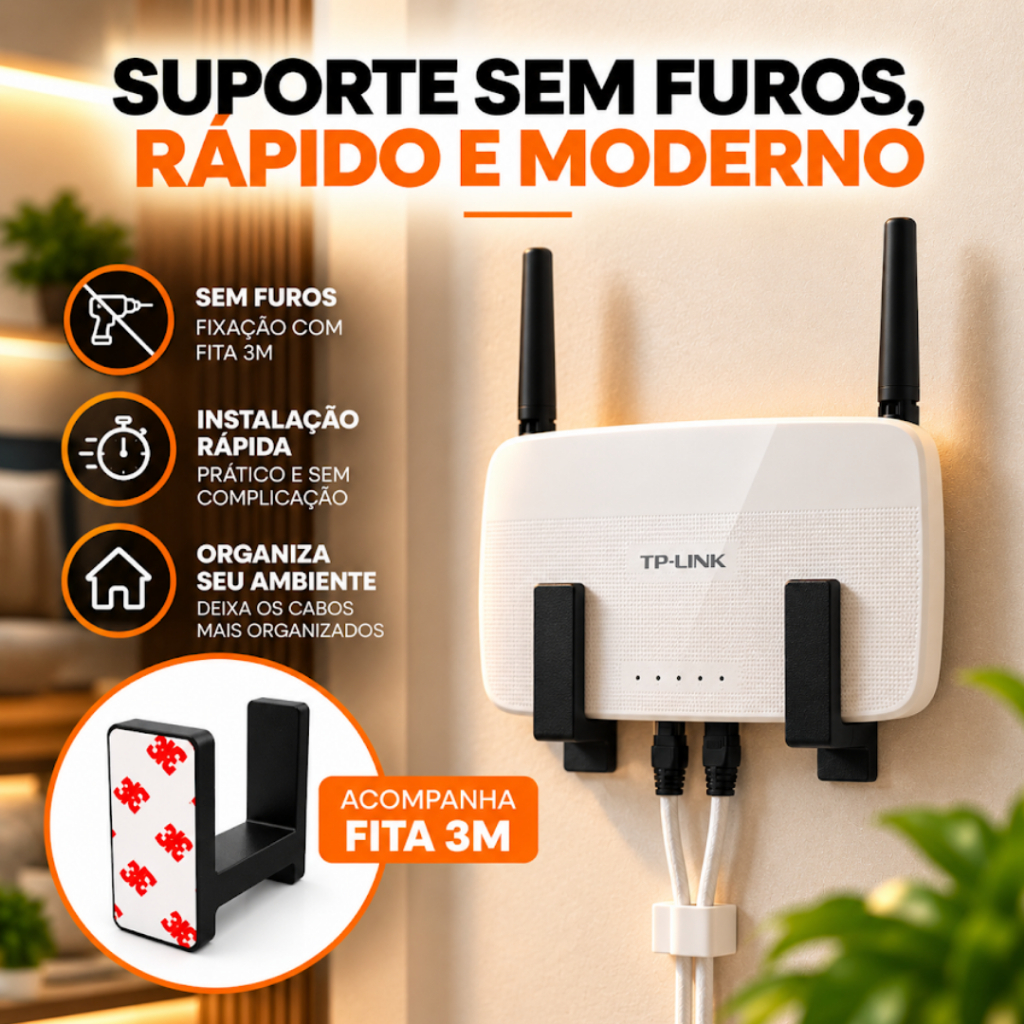 Suporte Roteador WiFi Parede Sem Furo Fita 3M Dupla Face Universal Organizador