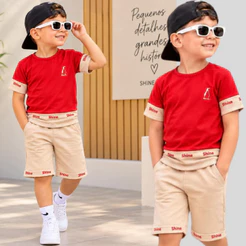 Conjunto Verão Masculino Camiseta Bermuda Infantil Camisa Top