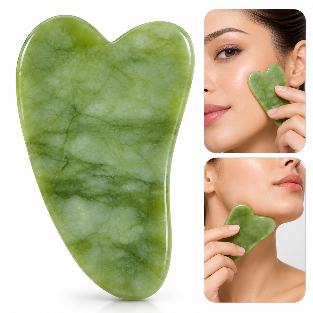 Massageador Facial Gua Sha de Pedra Natural Jade para Rosto