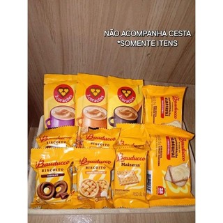 Kit 11 Itens Para Cesta De Café Da Manhã Completa Com Biscoito Bauducco Cappuccino Solúvel Três Corações Lembrancinha