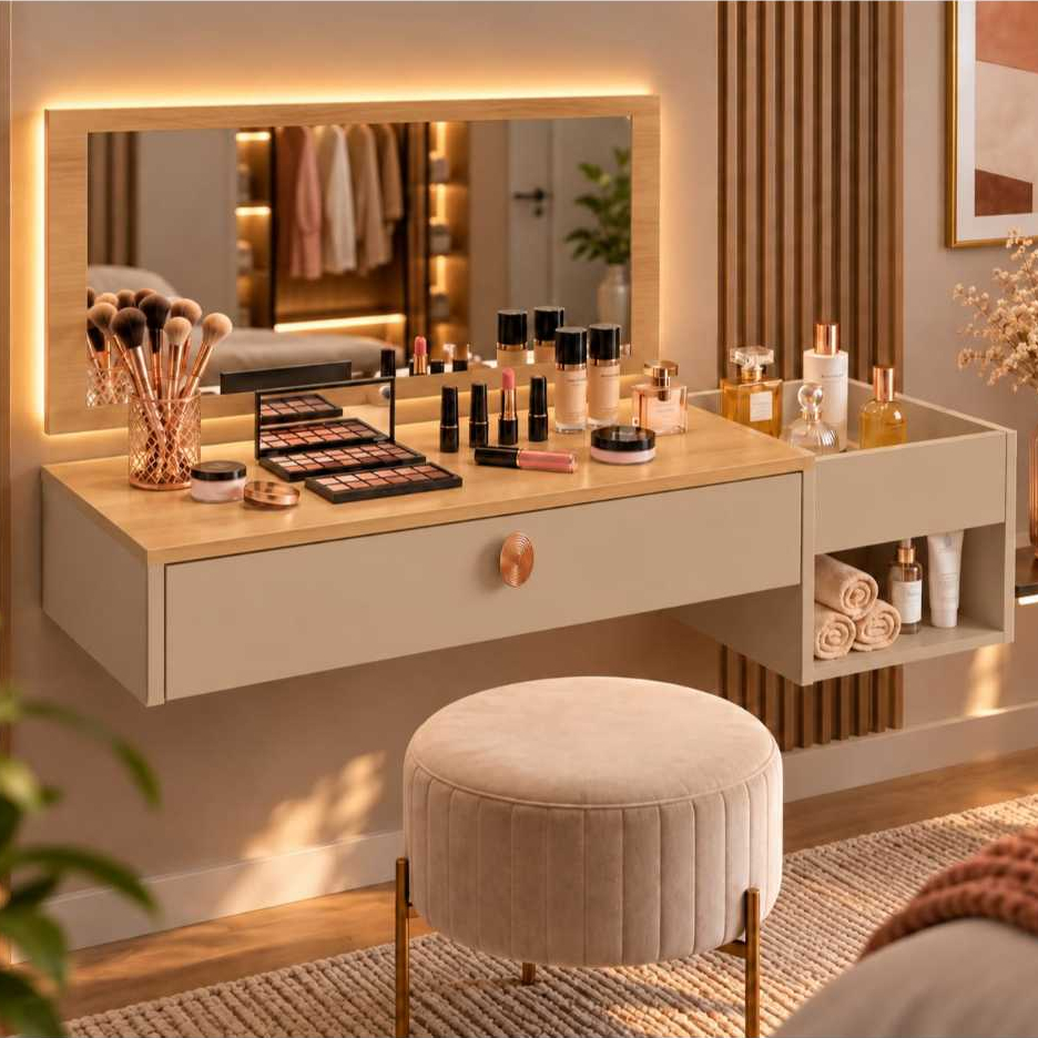 Penteadeira Suspensa Com Gaveta e Espelho Make Closet Maquiagem Para Salao Beleza Ou Quarto — imagem 2 de 2