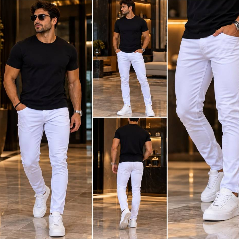 Calça Skinny Masculina Jeans Com Elastano Branca Envio Imediato