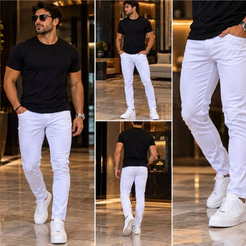 Calça Skinny Masculina Jeans Com Elastano Branca Envio Imediato