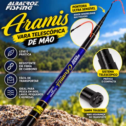 Vara Telescópica De Mão Aramis Ponta Ultra Sensível 22% Carbono Albatroz Fishing