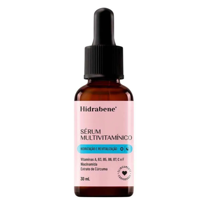 Imagem Sérum Multivitâmico Hidrabene Vitaminas A B3 B5 B6 B7 C F Cúrcuma Hidratação e Revitalização 30ml