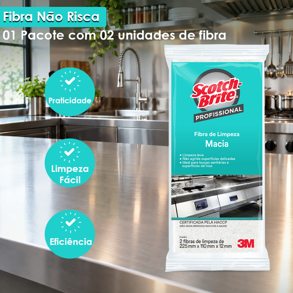 Fibra Limpeza Branca Macia 3M Scotch Brite Pacote 2 Unidades Vidros Inox Utensílios · foto 2