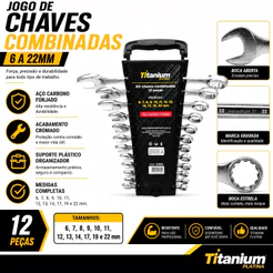 Kit Chaves Boca Combinada 6-22mm 12 Peças Titanium Platina Cinza