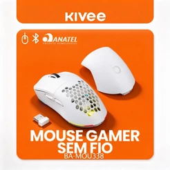 Kivee X Basike Mouse Gamer Sem Fio RGB 3 Modos 2.4GHz + Bluetooth 5.1, 12000 DPI Recarregável Ergonômico com Luz LED