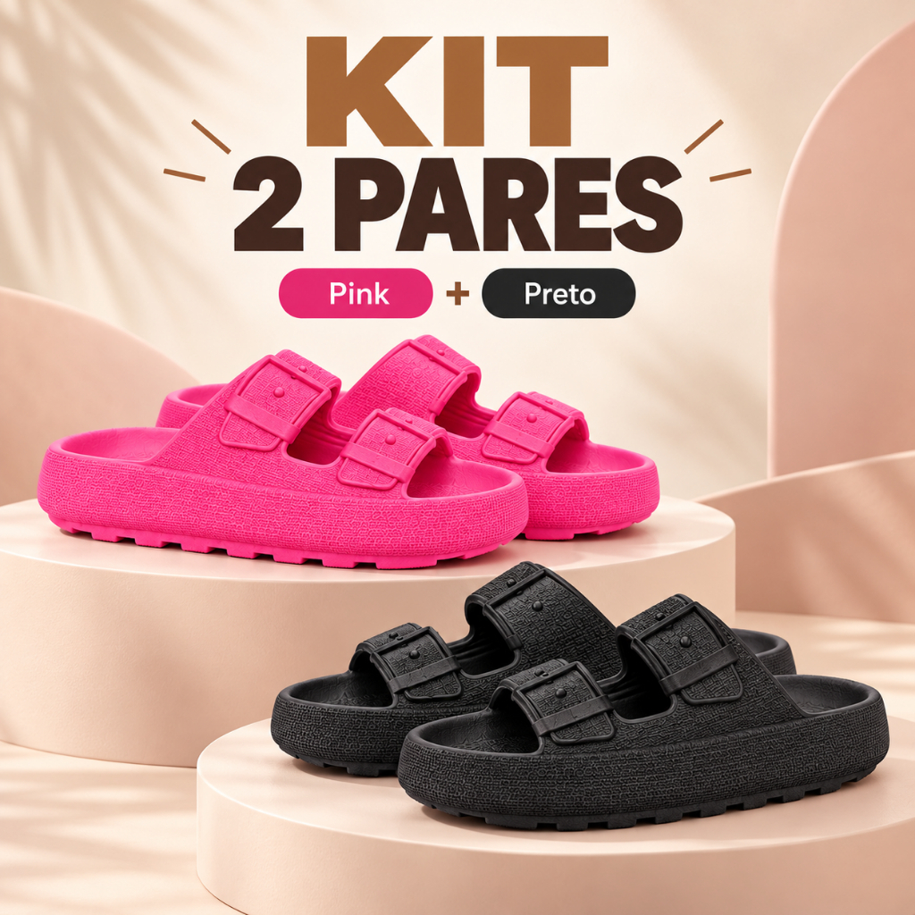 Kit 2 Pares Chinelo Slide Feminino Fivela Conforto Anatômico Leve Antiderrapante Dia a Dia Praia