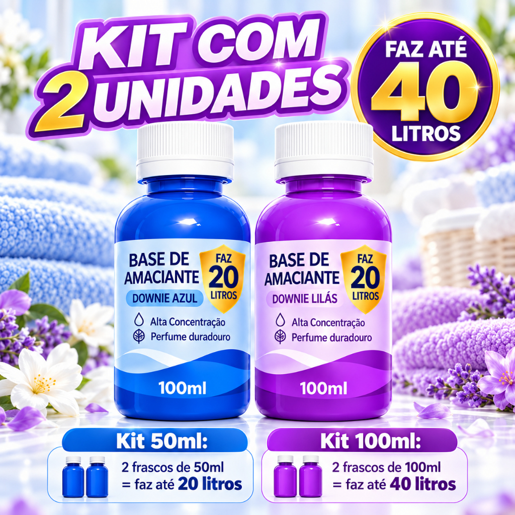 Kit 2 Base Amaciante Concentrada 100ml Faz 20 litros perfumada tipo DOWNYEX RENDE MUITO