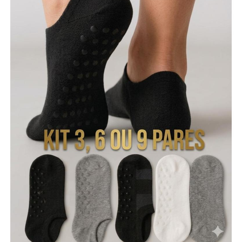 Kit Meia Sapatilha Antiderrapante Pilates Yoga Tatame Academia Algodão