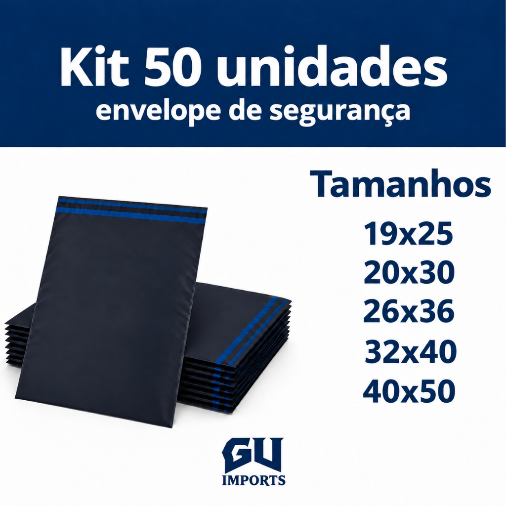 Kit 50 Unidades Envelope de Segurança para Envio Plástico Preto Tamanho 19x25 20x30 26x36 32x40 40x50
