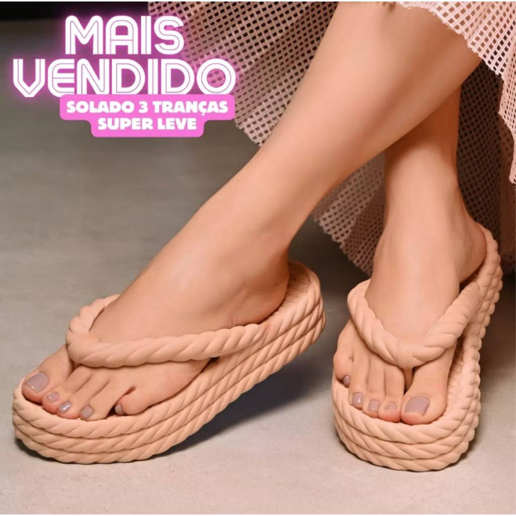 Chinelo 3 Tranças Feminino Plataforma Nuvem Ortopédico Macio Confortável