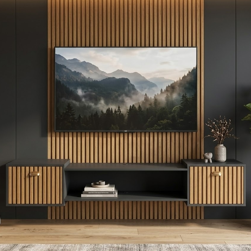 Rack Home Leão TV até 75" 2 Portas Nicho Decorativo Puxador Concha Lançamento Vegas Miami 90/110cm