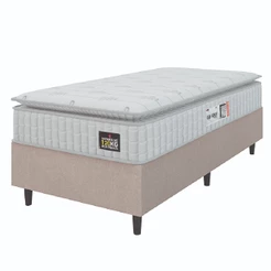 Cama Box Colchão Solteiro Espuma D33 Vangogh Pillow Top 88x188x67cm Branco / Bege Hellen - Suporta até 120kg por Pessoa