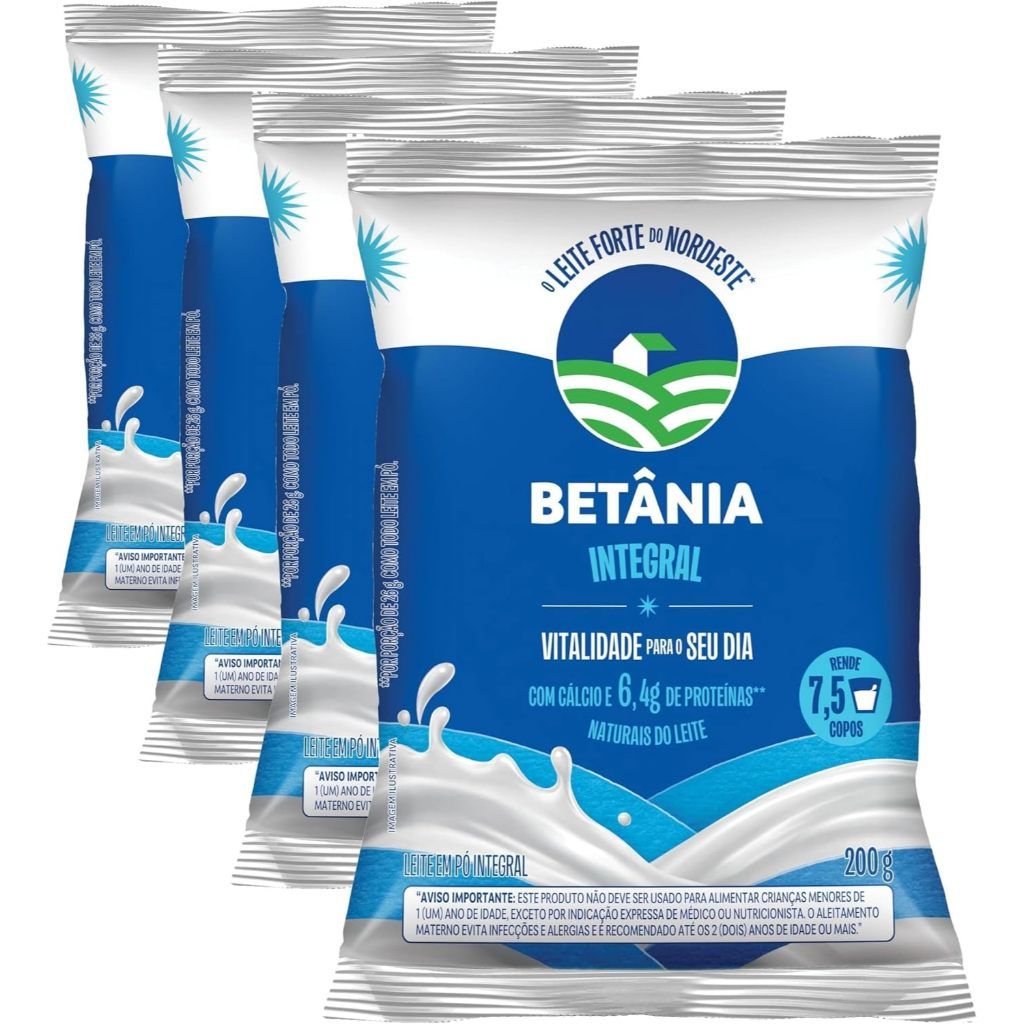 KIT 4 UND Betânia - Leite em Pó Integral 200g